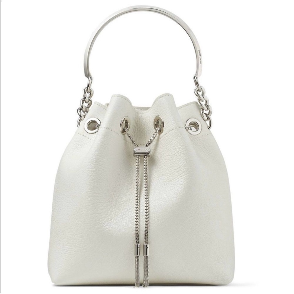 Jimmy Choo Bon Bon Bucket Bag, white/silver- LIKE NEW